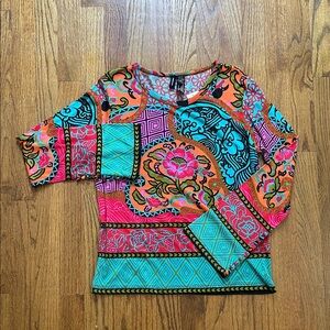 Lynn Ritchie Vibrant Paisley-Print Long Sleeve Top Sz S